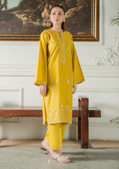 Ladies Embroidered Mustard Cotton Suit Online in UK USA Canada
