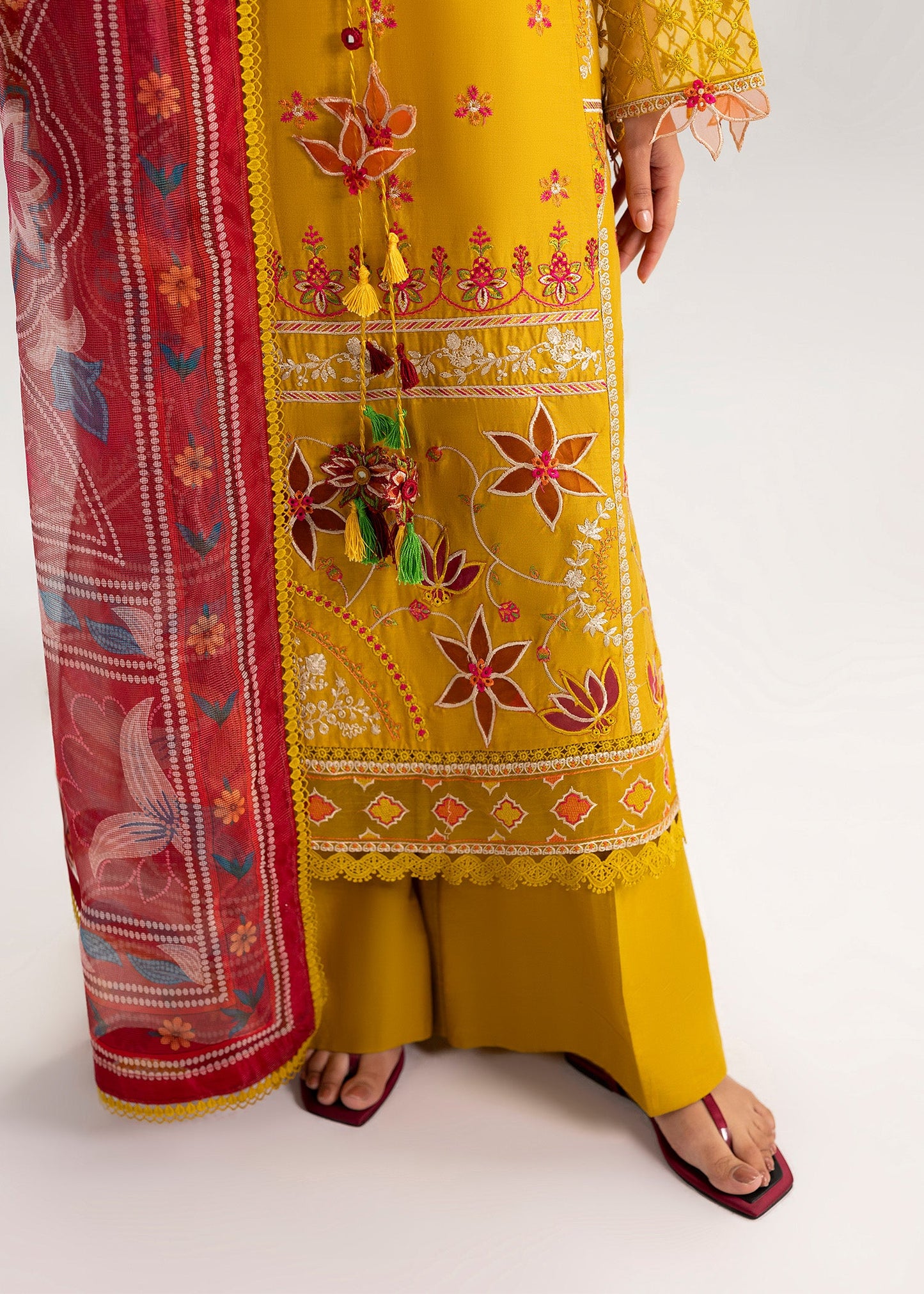 Ladies Embroidered Mustard Kurta Palazzo Online in UK USA Canada