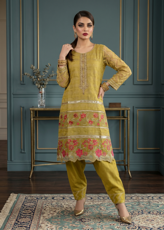 Ladies Embroidered Mustard Kurta Suit Online in UK USA Canada