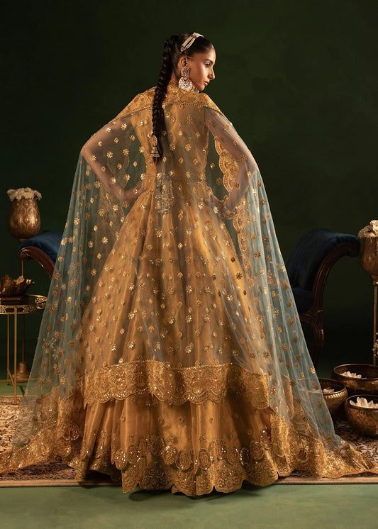 Ladies Embroidered Mustard Net Salwar Kameez Online in UK USA Canada