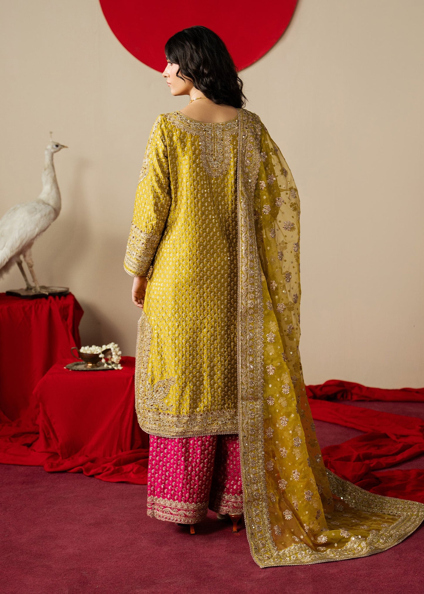 Ladies Embroidered Mustard Organza Salwar Suit Online in UK USA Canada