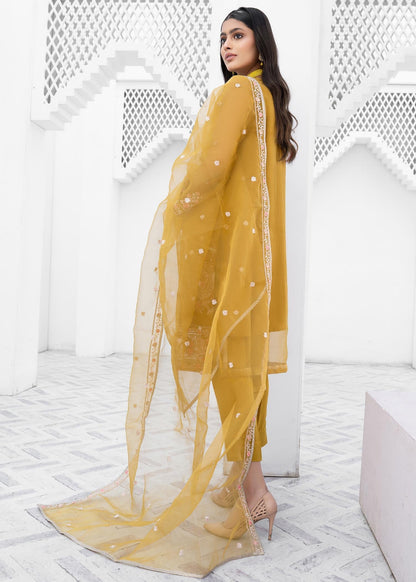 Ladies Embroidered Mustard Raw Silk Suit Online in UK USA Canada