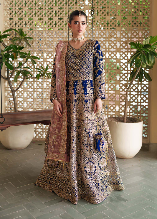 Ladies Embroidered Navy Blue Net Wedding Outfit Online in UK USA Canada