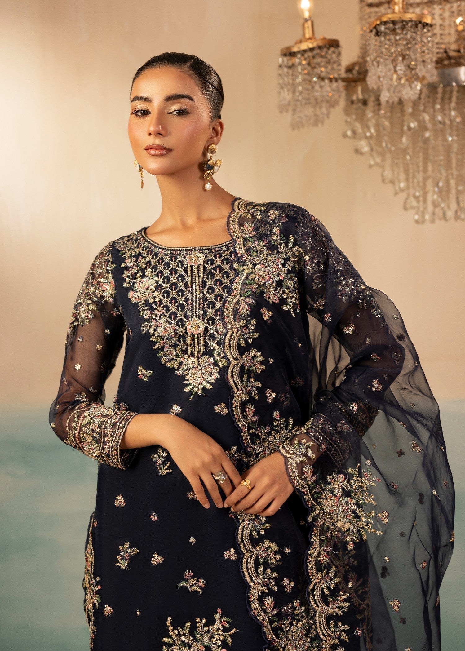 Ladies Embroidered Navy Blue Raw Silk Salwar Suit Online in UK USA Canada