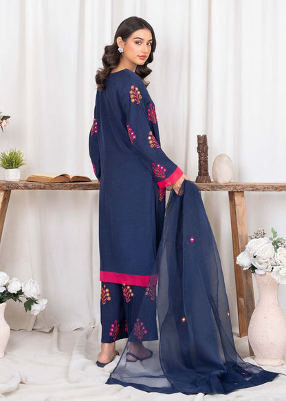 Ladies Embroidered Navy Blue Raw Silk Suit Online in UK USA Canada