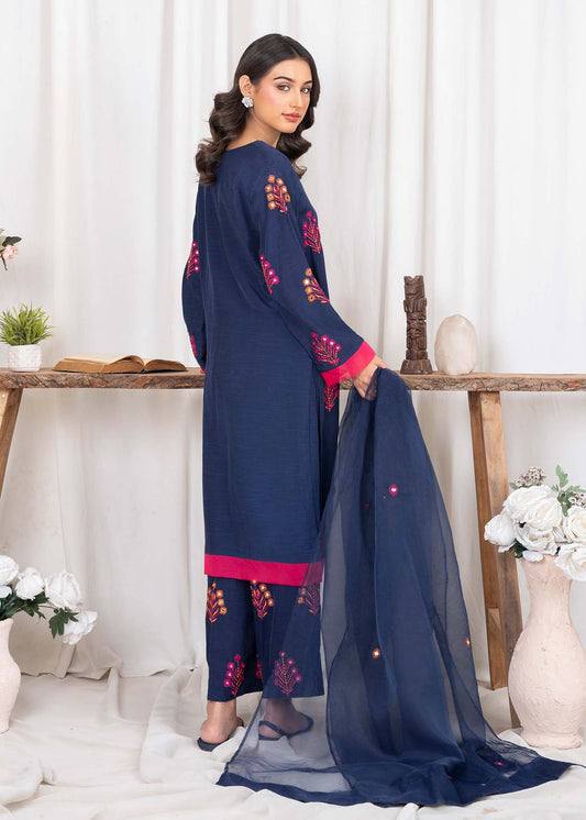 Ladies Embroidered Navy Blue Raw Silk Suit Online in UK USA Canada
