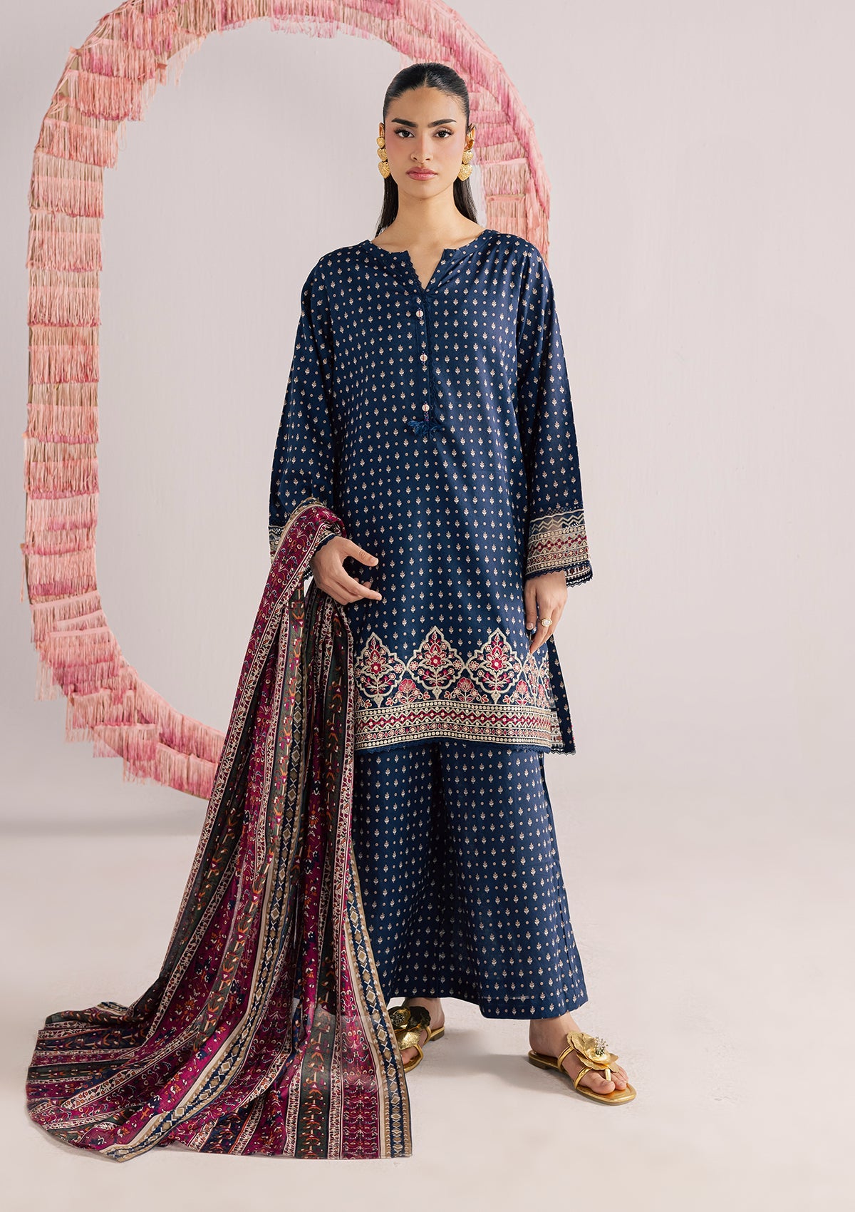 Ladies Embroidered Navy Blue Salwar Kameez Online in UK USA Canada