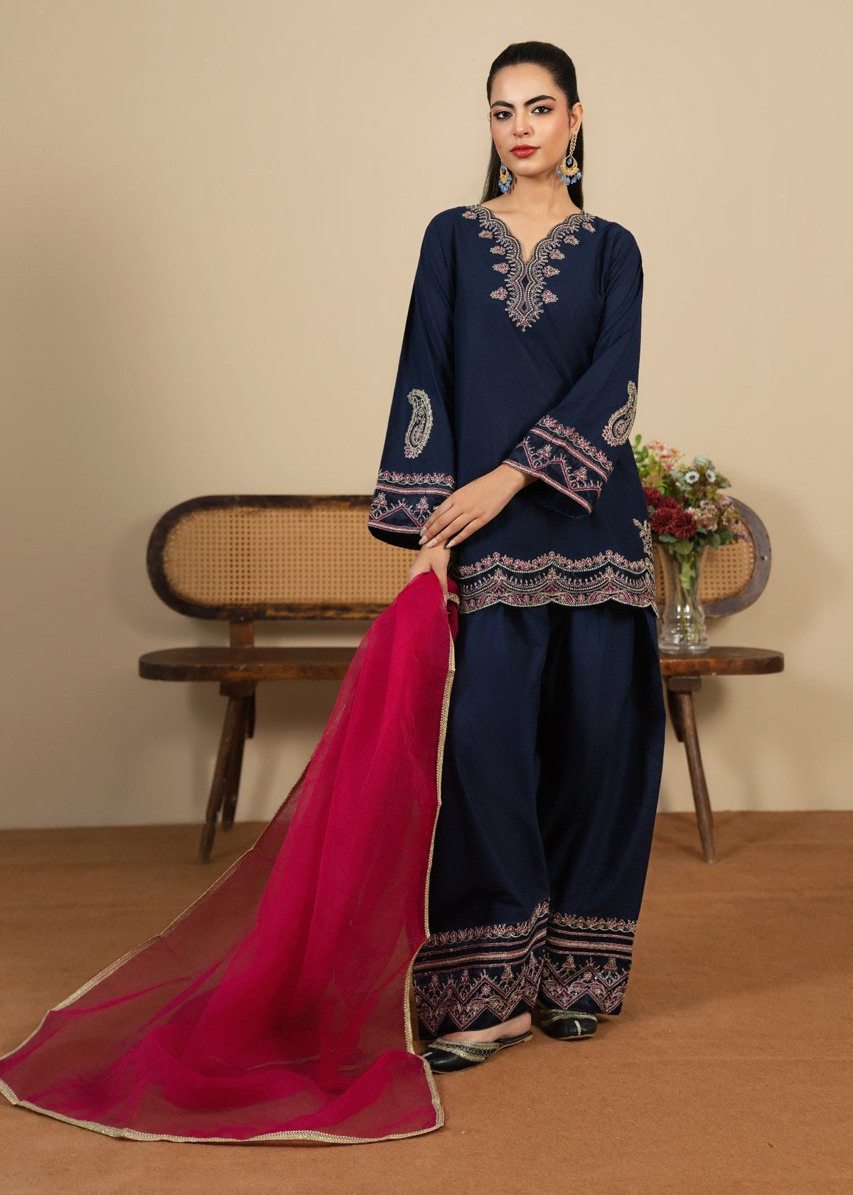 Ladies Embroidered Navy Blue Shalwar Kameez Online in UK USA Canada