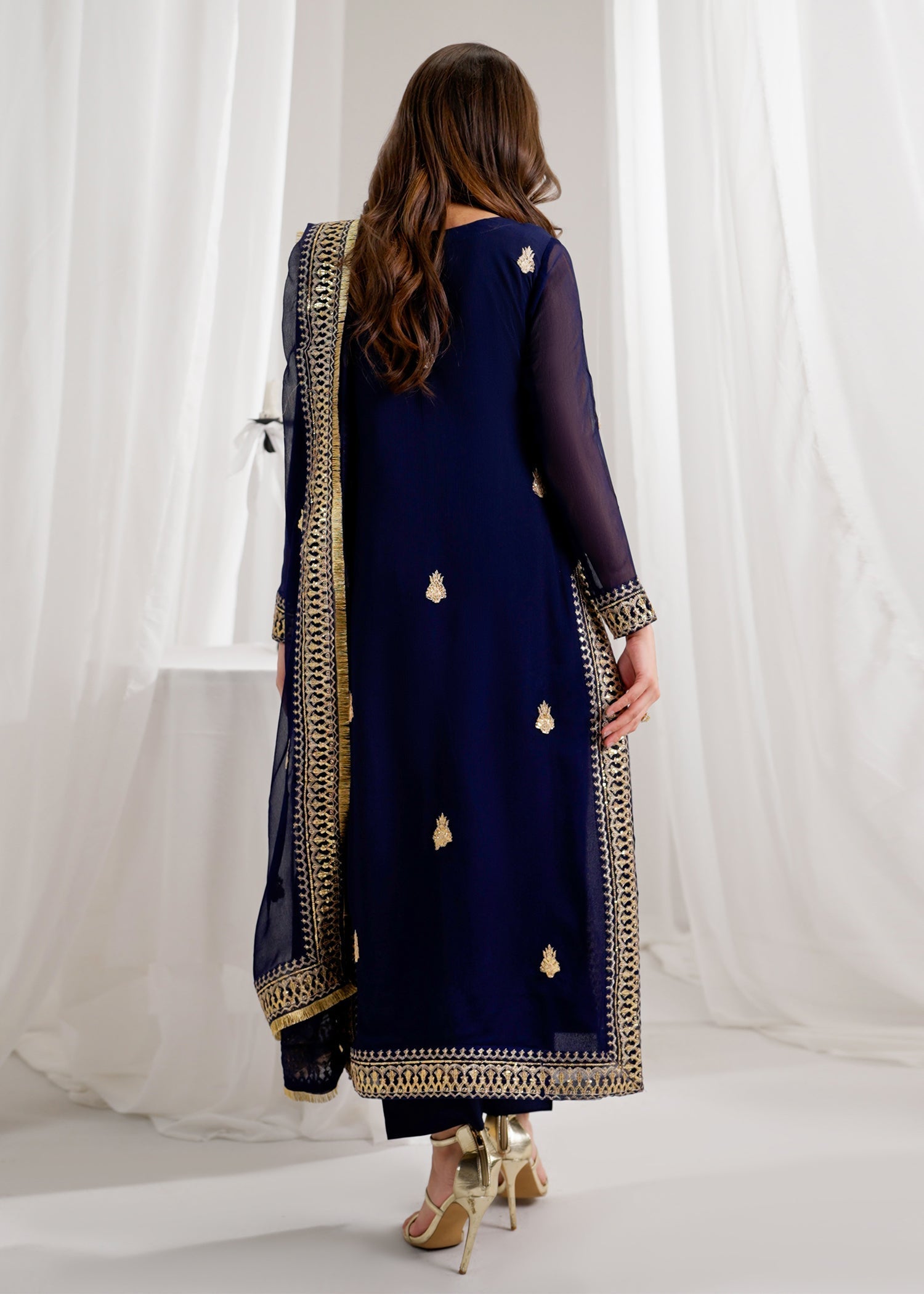Ladies Embroidered Navy Blue Shalwar Kameez Online in UK USA Canada
