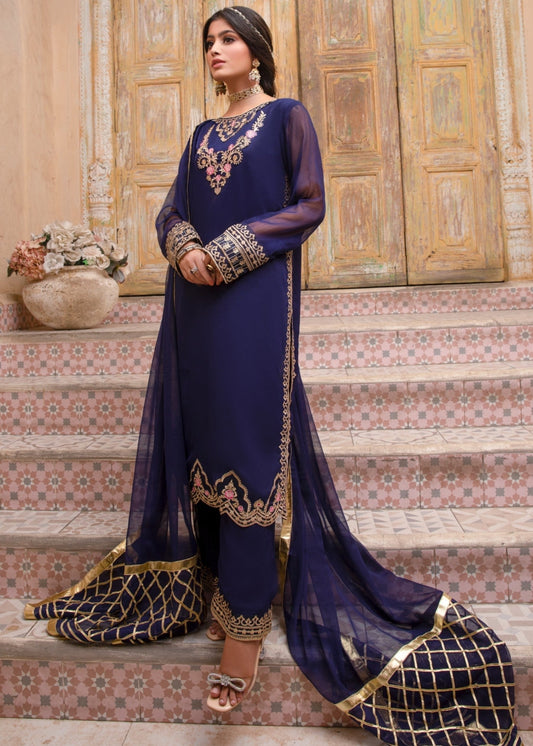 Ladies Embroidered Navy Blue Shalwar Kameez Online in UK USA Canada