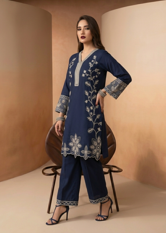 Ladies Embroidered Navy Blue Shalwar Kameez Online in UK USA Canada