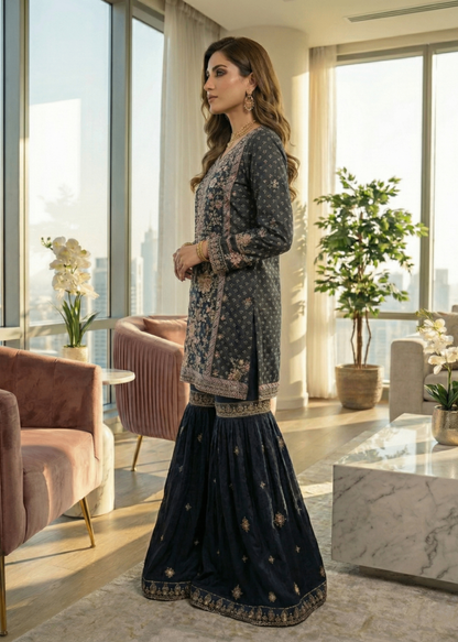 Ladies Embroidered Navy Blue Shalwar Kameez Online in UK USA Canada