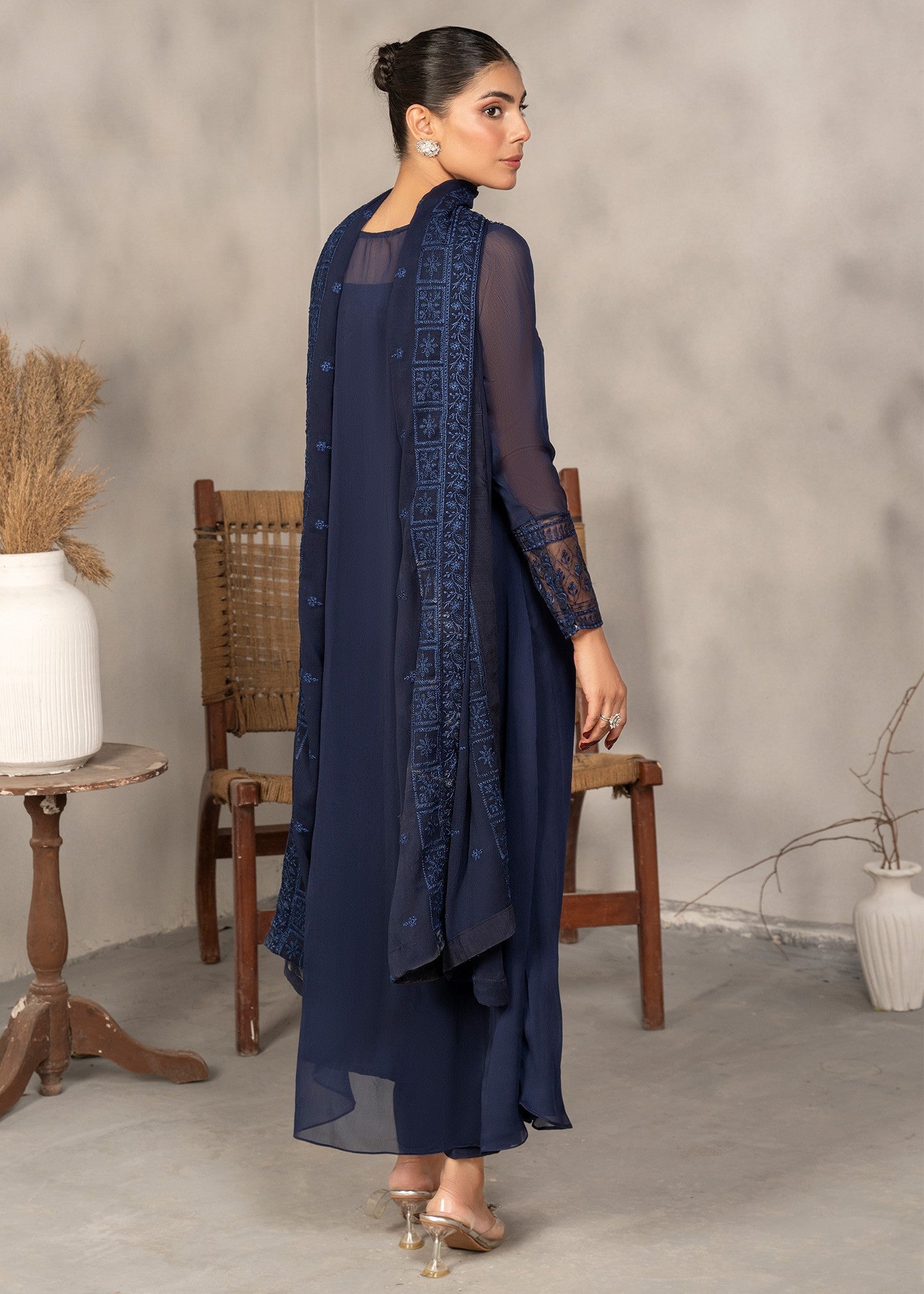 Ladies Embroidered Navy Blue Shalwar Kameez Online in UK USA Canada