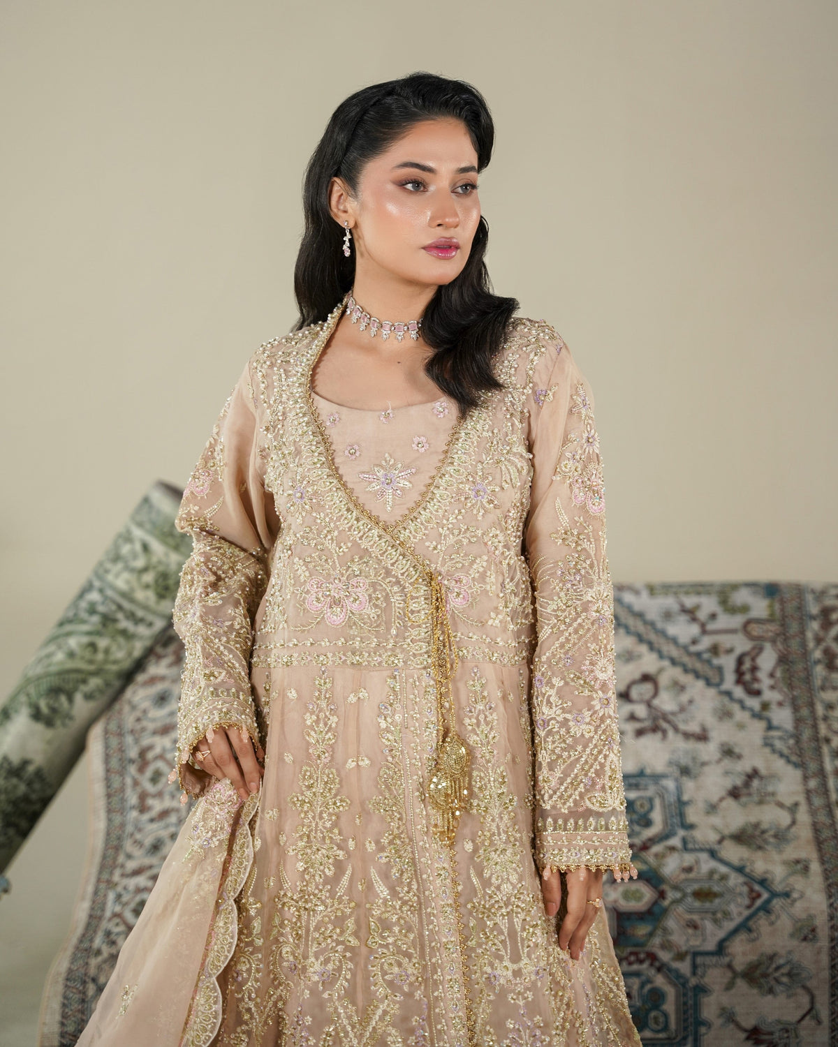 Ladies Embroidered Net Maxi Suit Online in UK USA Canada