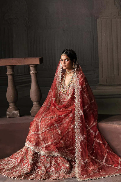 Ladies Embroidered Net Rust Orange Bridal Suit Online in UK USA Canada