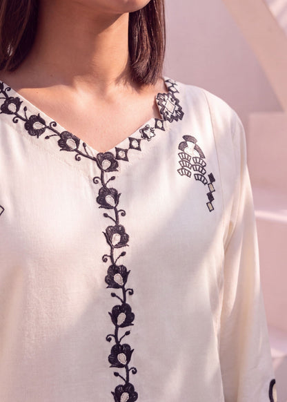 Ladies Embroidered Off-White Dhanak Kurta Set Online in UK USA Canada