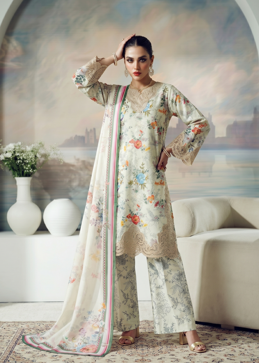 Ladies Embroidered Off-White Lawn Shalwar Kameez Online in UK USA Canada