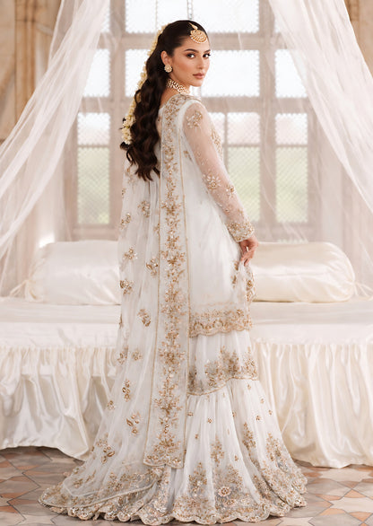 Ladies Embroidered Off-White Net Gharara Online in UK USA Canada