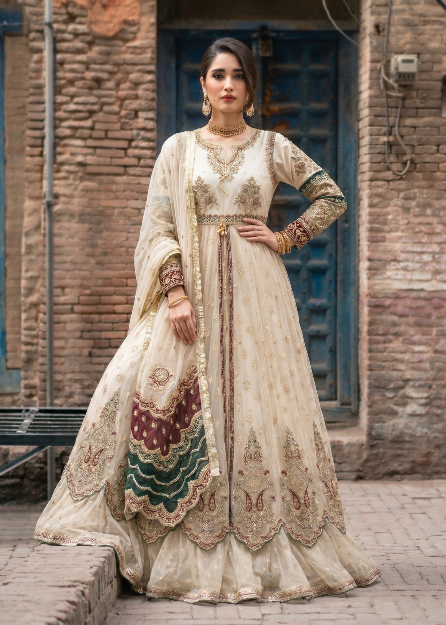 Ladies Embroidered Off-White Net Partywear Salwar Suit Online in UK USA Canada