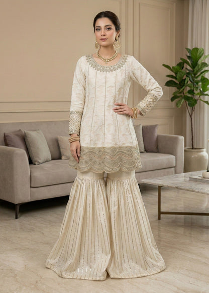 Ladies Embroidered Off-White Net Shalwar Kameez Online in UK USA Canada