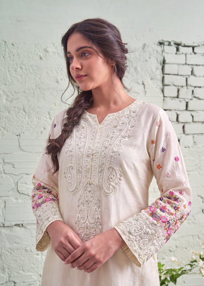 Ladies Embroidered Off-White Salwar Suit Online in UK USA Canada