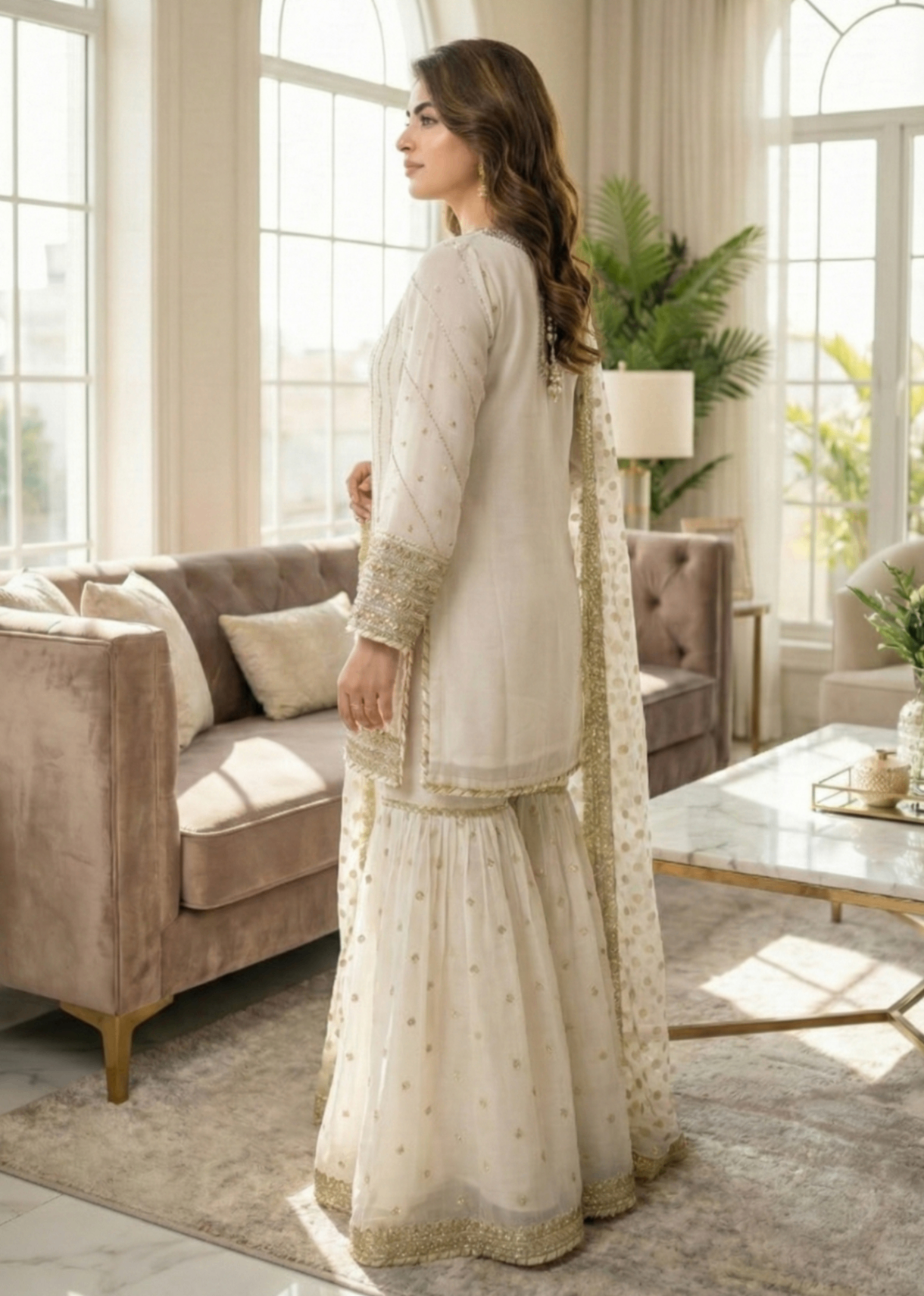 Ladies Embroidered Off-White Shalwar Kameez Online in UK USA Canada