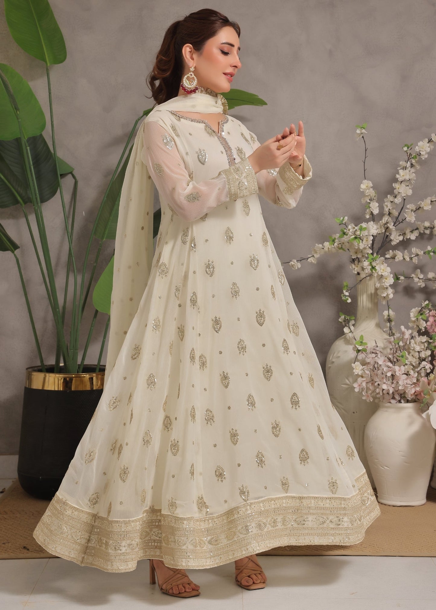 Ladies Embroidered Off-White Shalwar Kameez Online in UK USA Canada