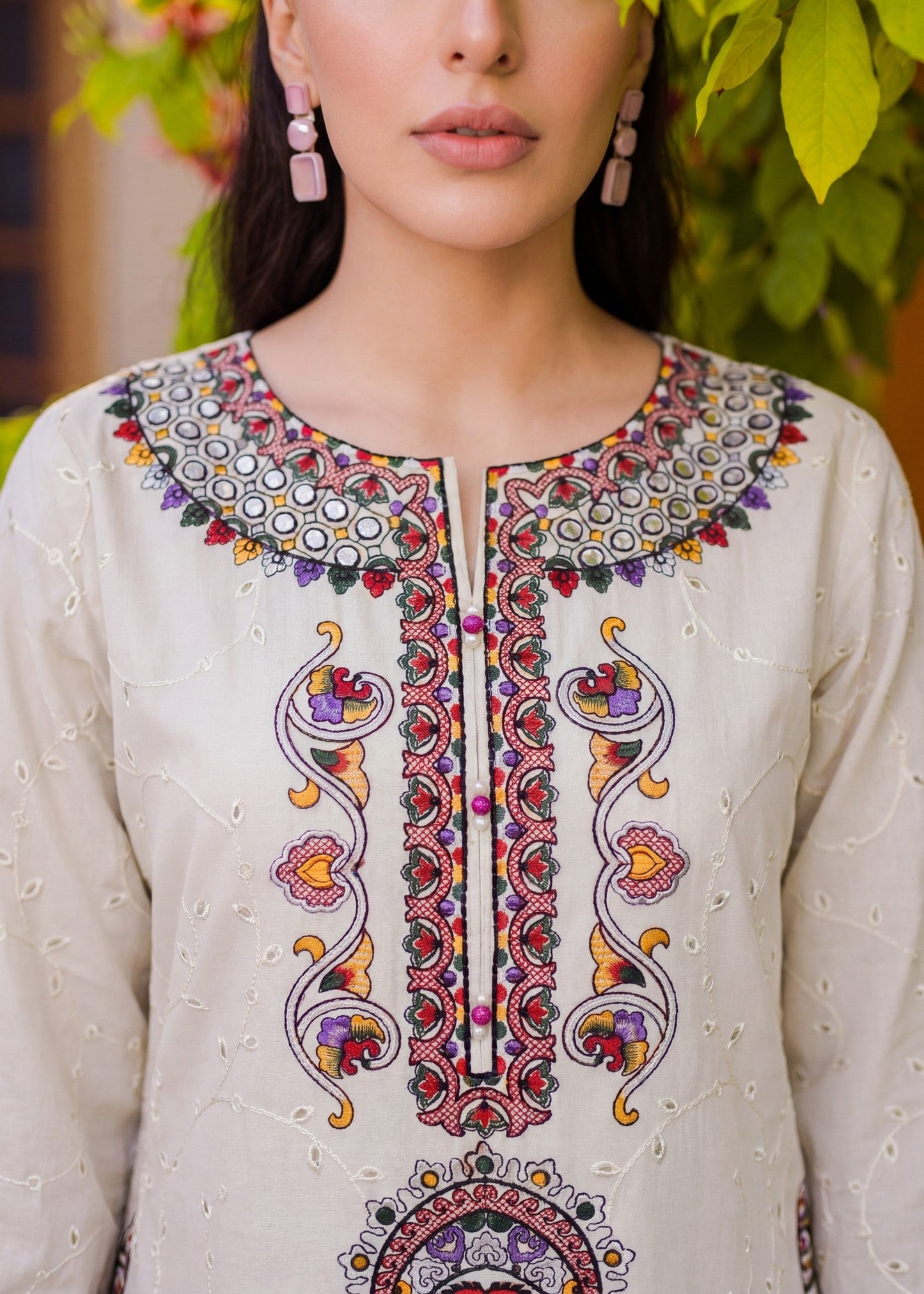 Ladies Embroidered Off-White Shalwar Kameez Online in UK USA Canada