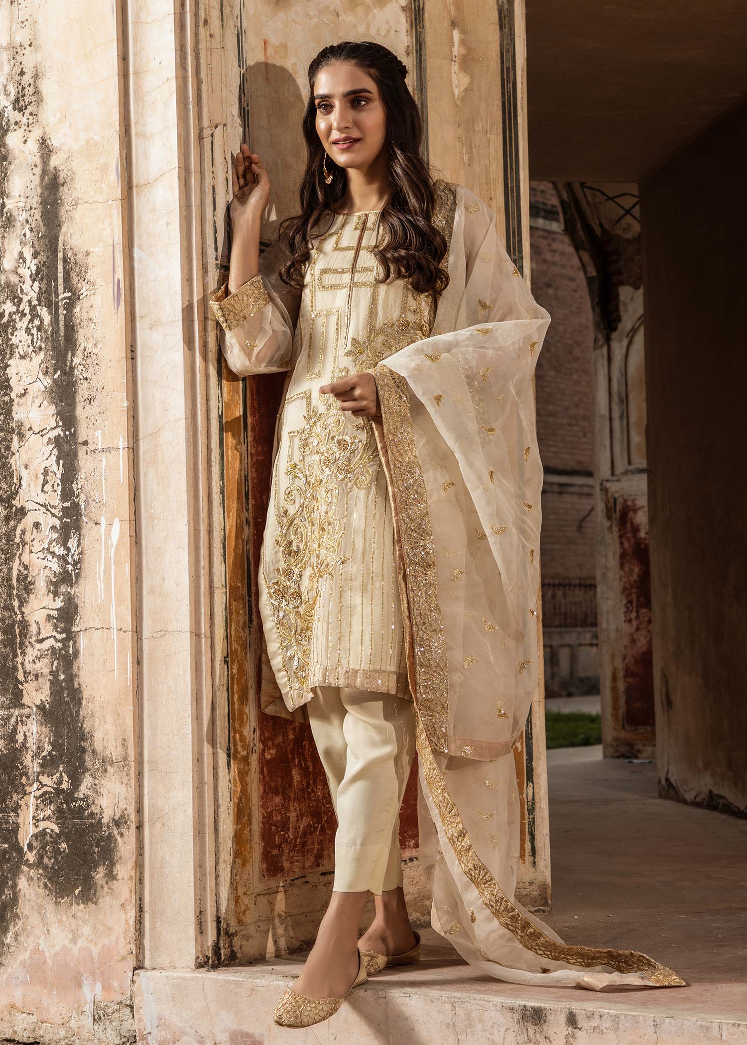 Ladies Embroidered Off-White Shalwar Kameez Online in UK USA Canada