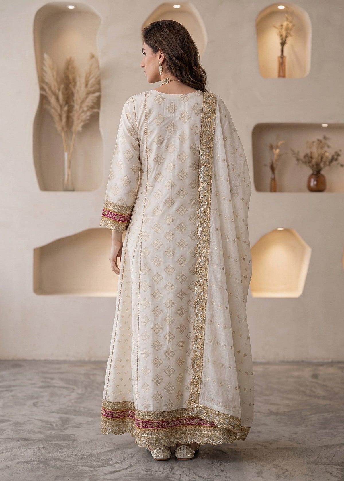 Ladies Embroidered Off-White Shalwar Kameez Online in UK USA Canada