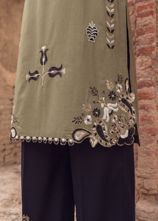 Ladies Embroidered Olive Green Kurta Set Online in UK USA Canada