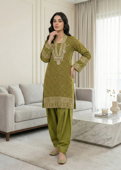 Ladies Embroidered Olive Green Shalwar Kameez Online in UK USA Canada