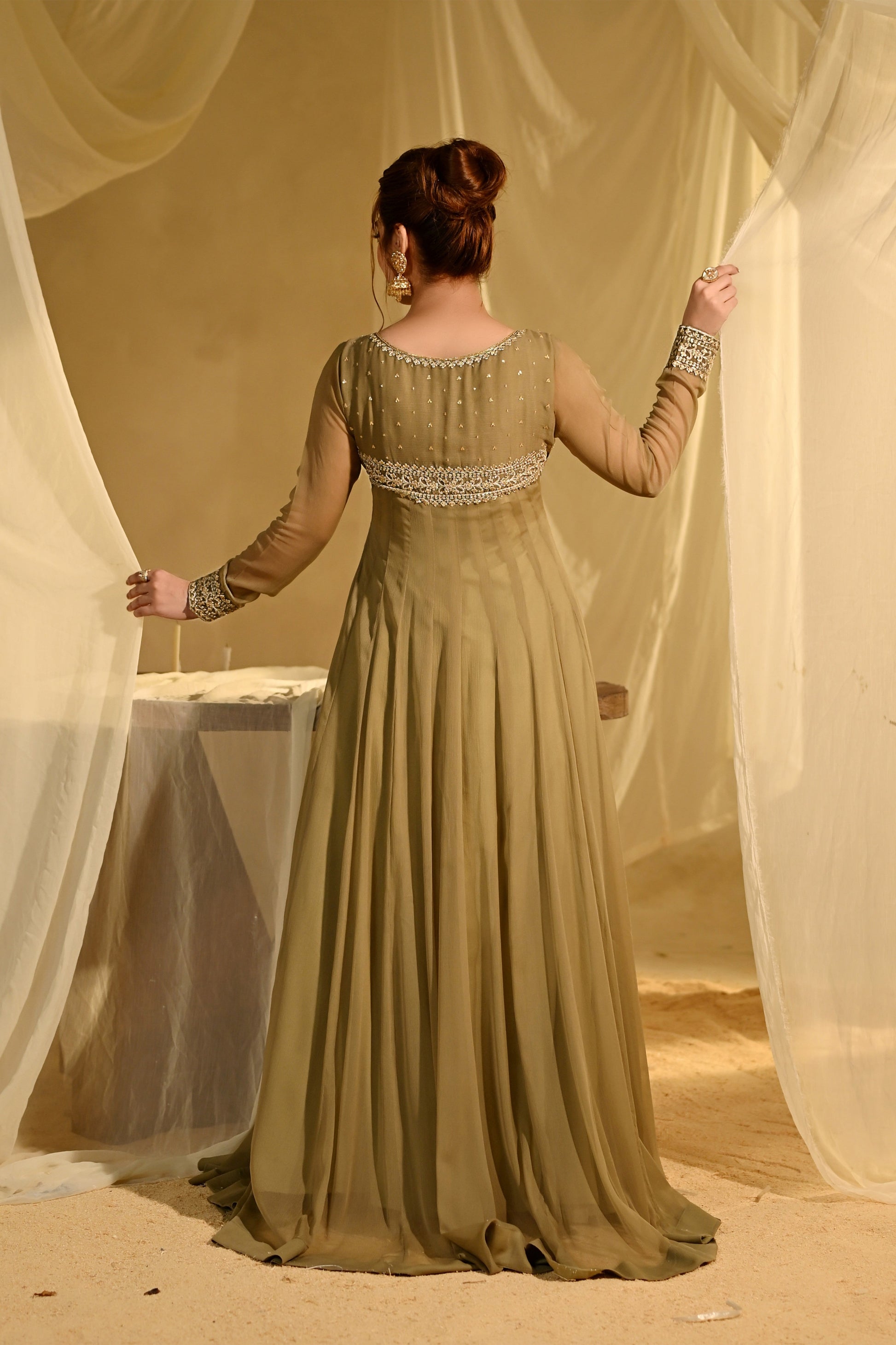 Ladies Embroidered Olive Green Shalwar Kameez Online in UK USA Canada