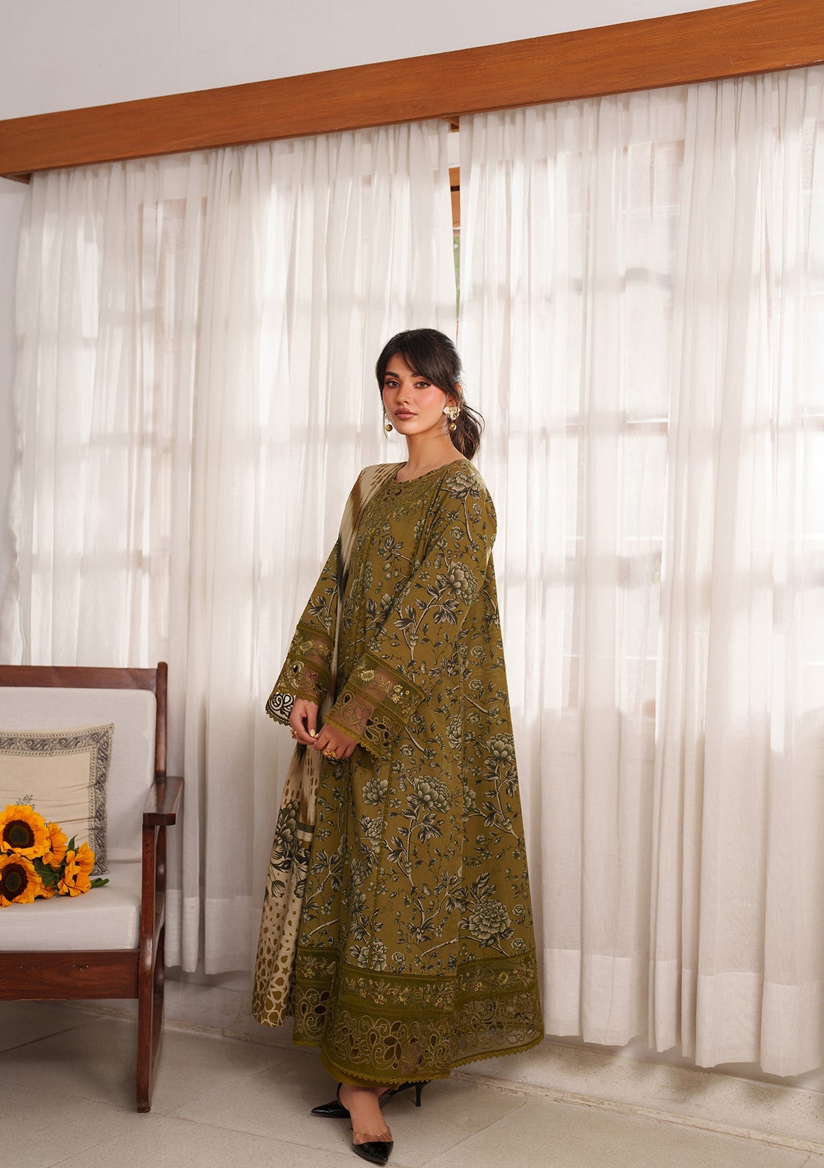 Ladies Embroidered Olive Green Shalwar Kameez Online in UK USA Canada