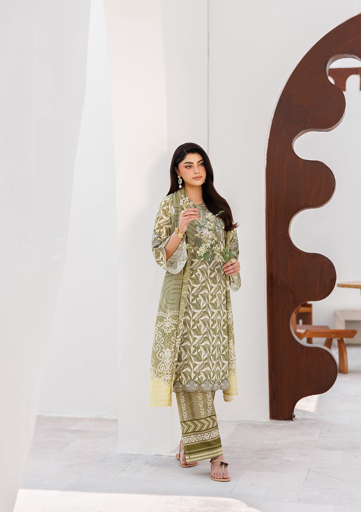 Ladies Embroidered Olive Green Shalwar Kameez Online in UK USA Canada