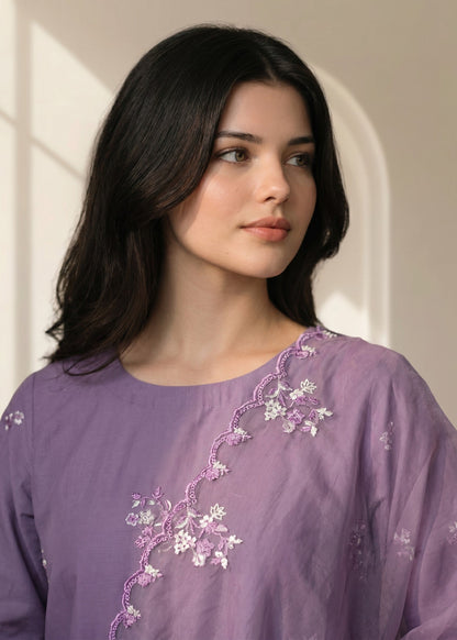 Ladies Embroidered Orchid Cotton Suit Online in UK USA Canada