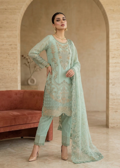 Ladies Embroidered Organza 3 Piece Suit Online in UK USA Canada
