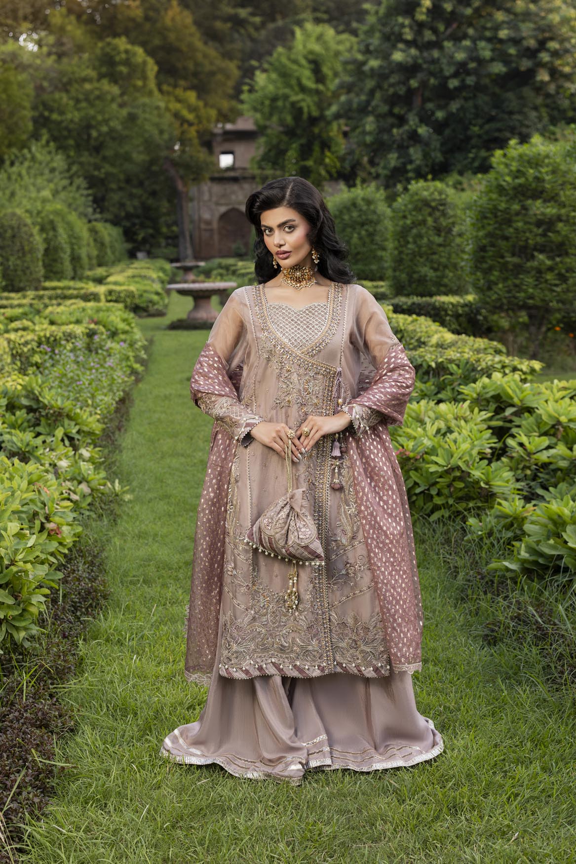 Ladies Embroidered Organza Angrakha Salwar Kameez Online in UK USA Canada
