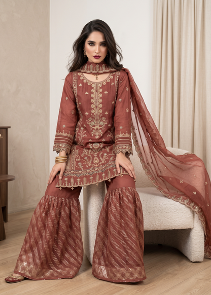 Ladies Embroidered Organza Farshi Shalwar Online in UK USA Canada