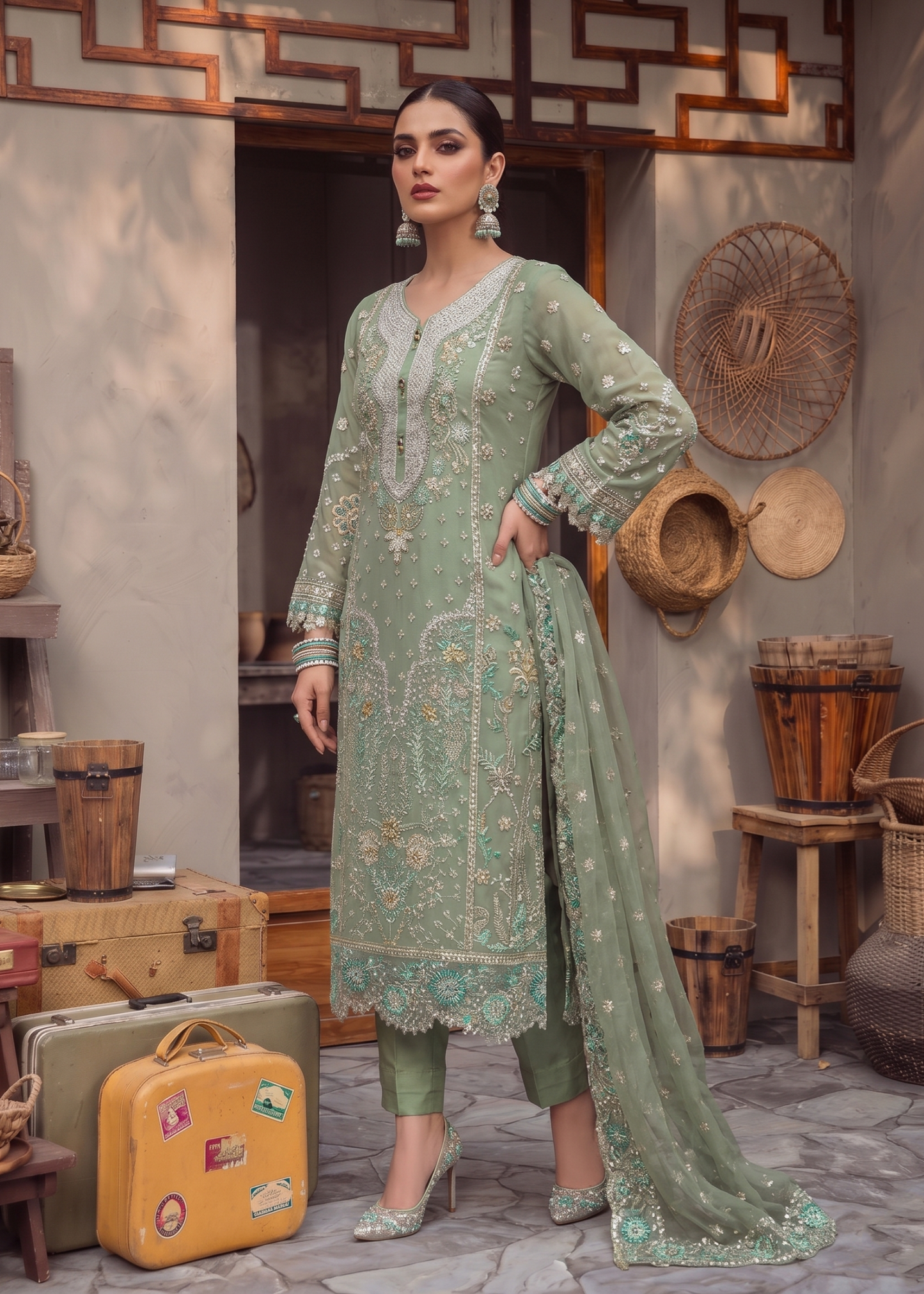 Ladies Embroidered Organza Kurta Suit Online in UK USA Canada