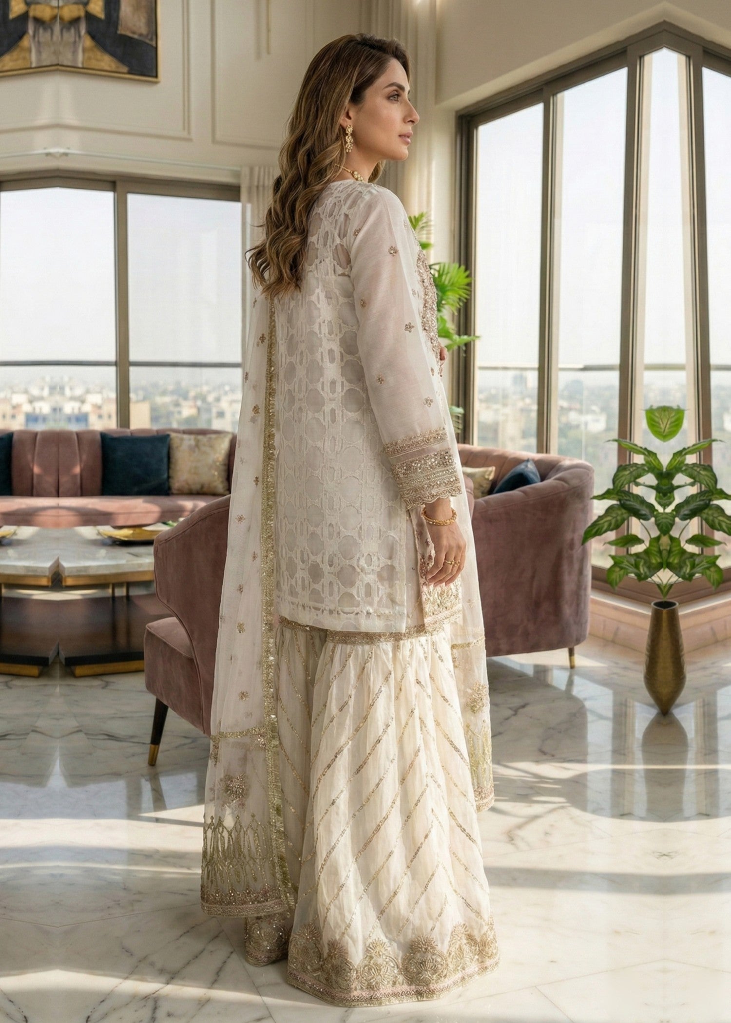 Ladies Embroidered Organza Party Wear Suit Online in UK USA Canada