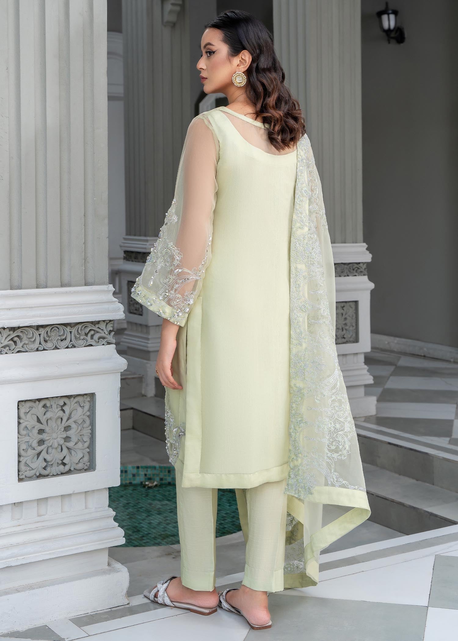 Ladies Embroidered Organza Partywear Suit Online in UK USA Canada