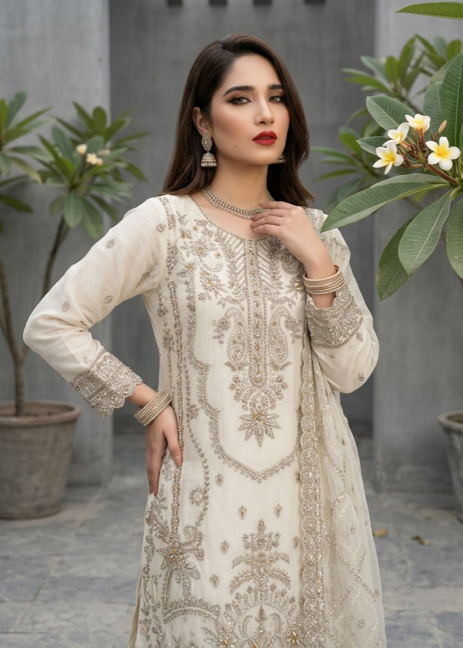 Ladies Embroidered Organza Partywear Suit Online in UK USA Canada