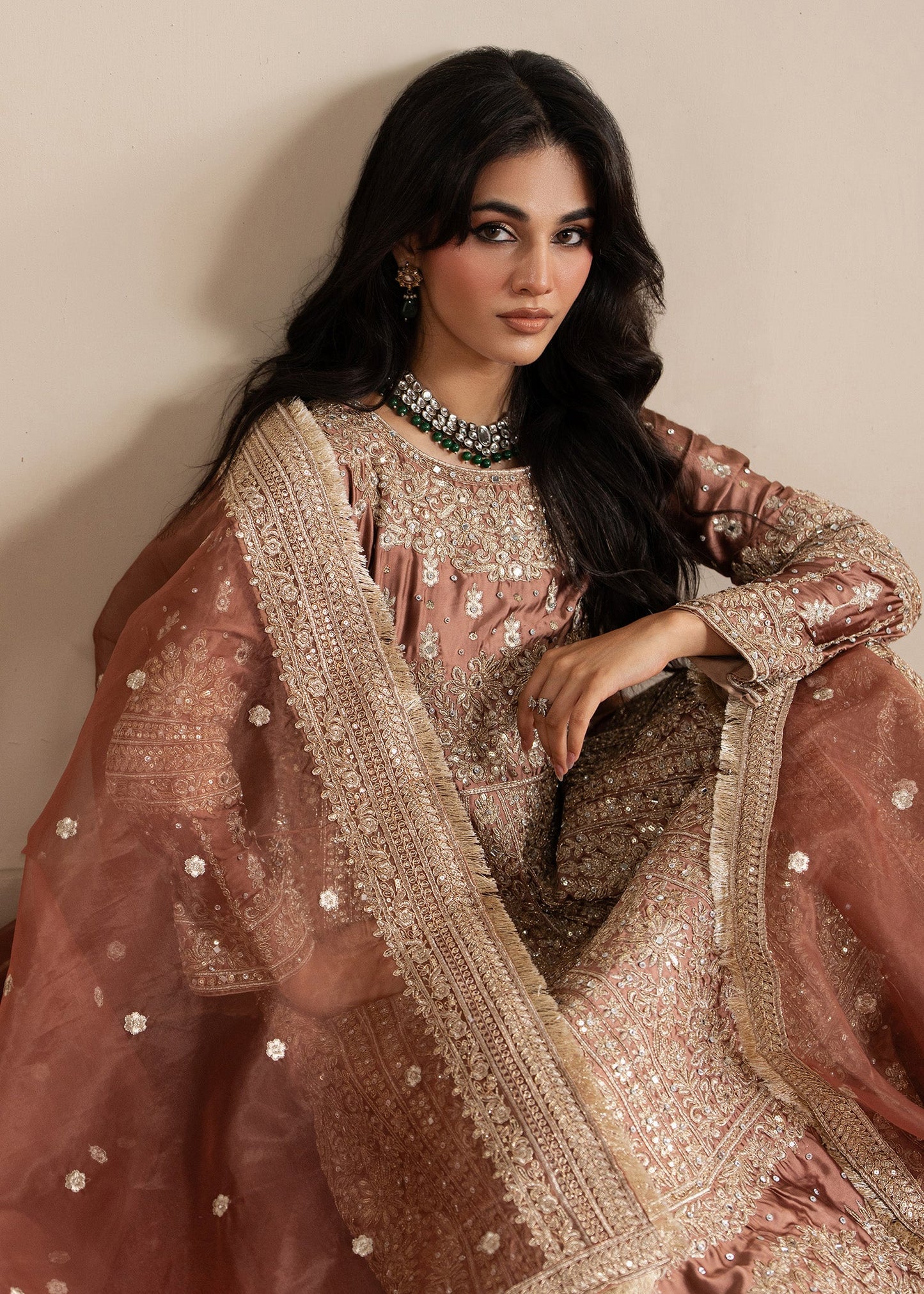 Ladies Embroidered Organza Pishwas Wedding Outfit Online in UK USA Canada