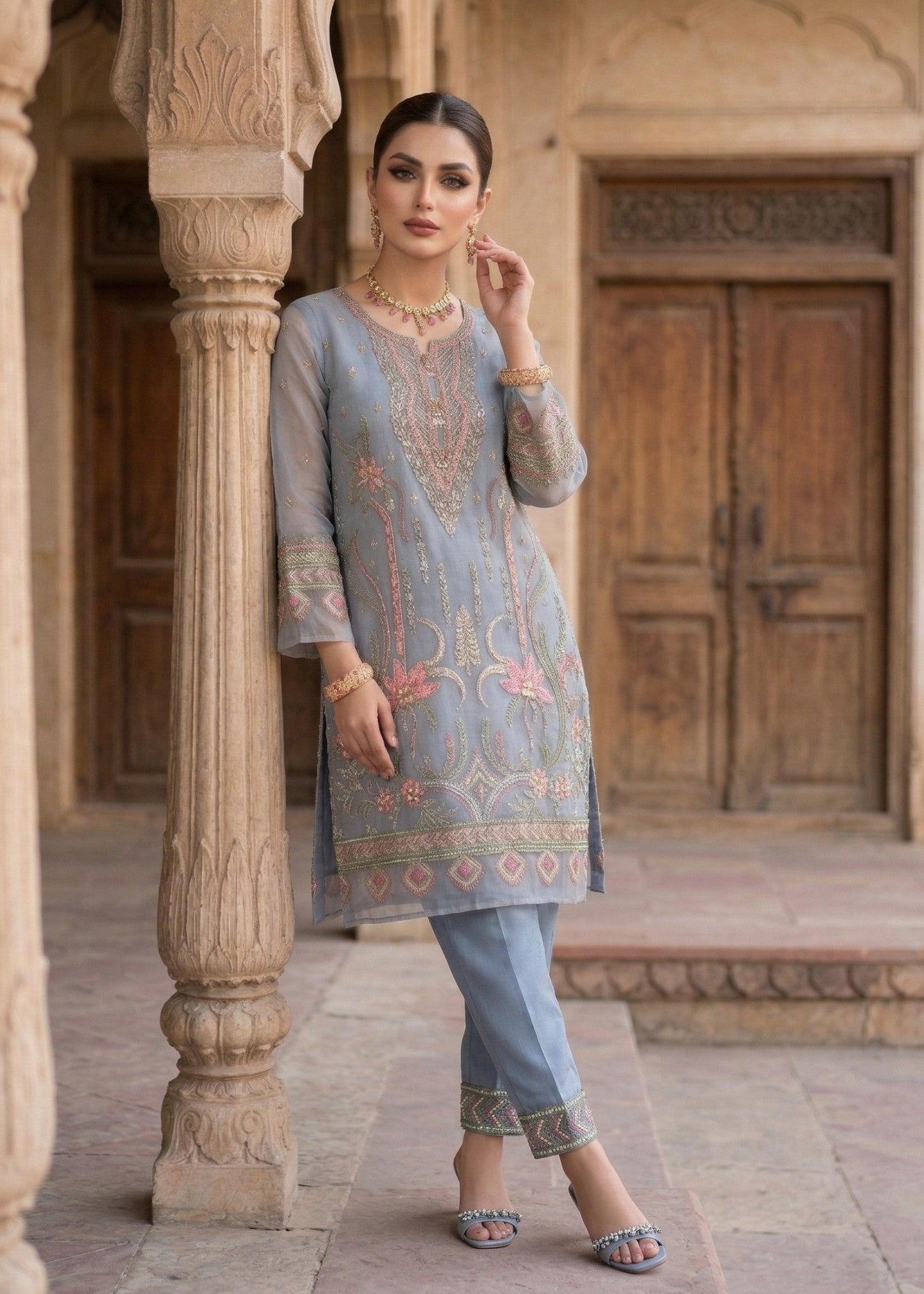 Ladies Embroidered Organza Shalwar Kameez Online in UK USA Canada