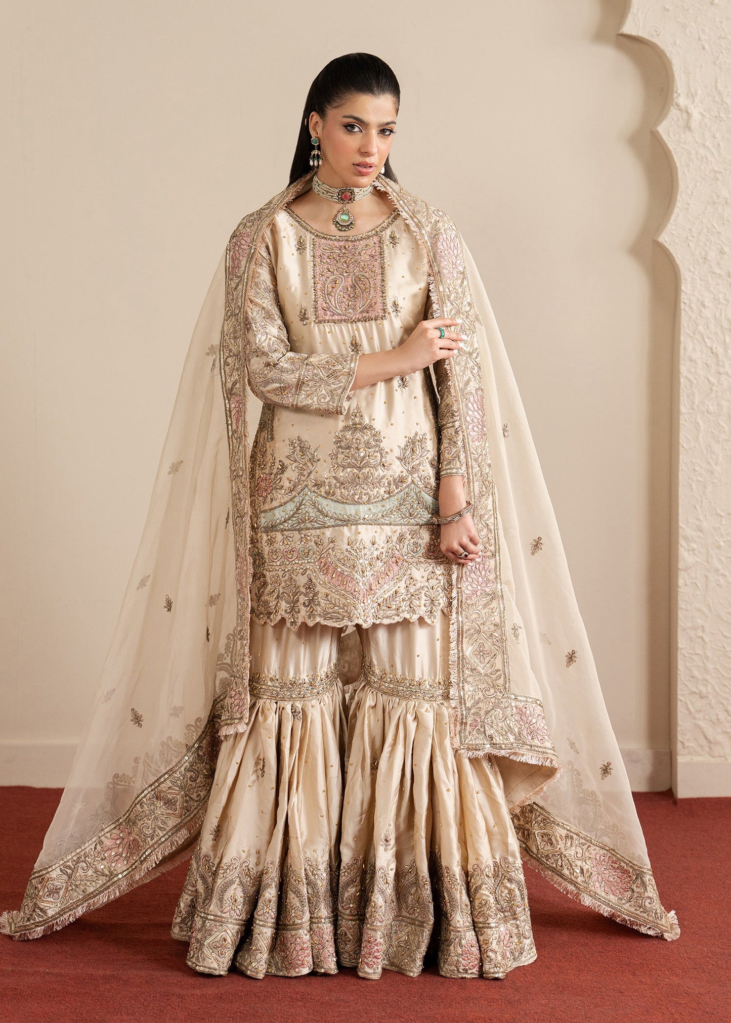 Ladies Embroidered Organza Sharara Gharara Online in UK USA Canada