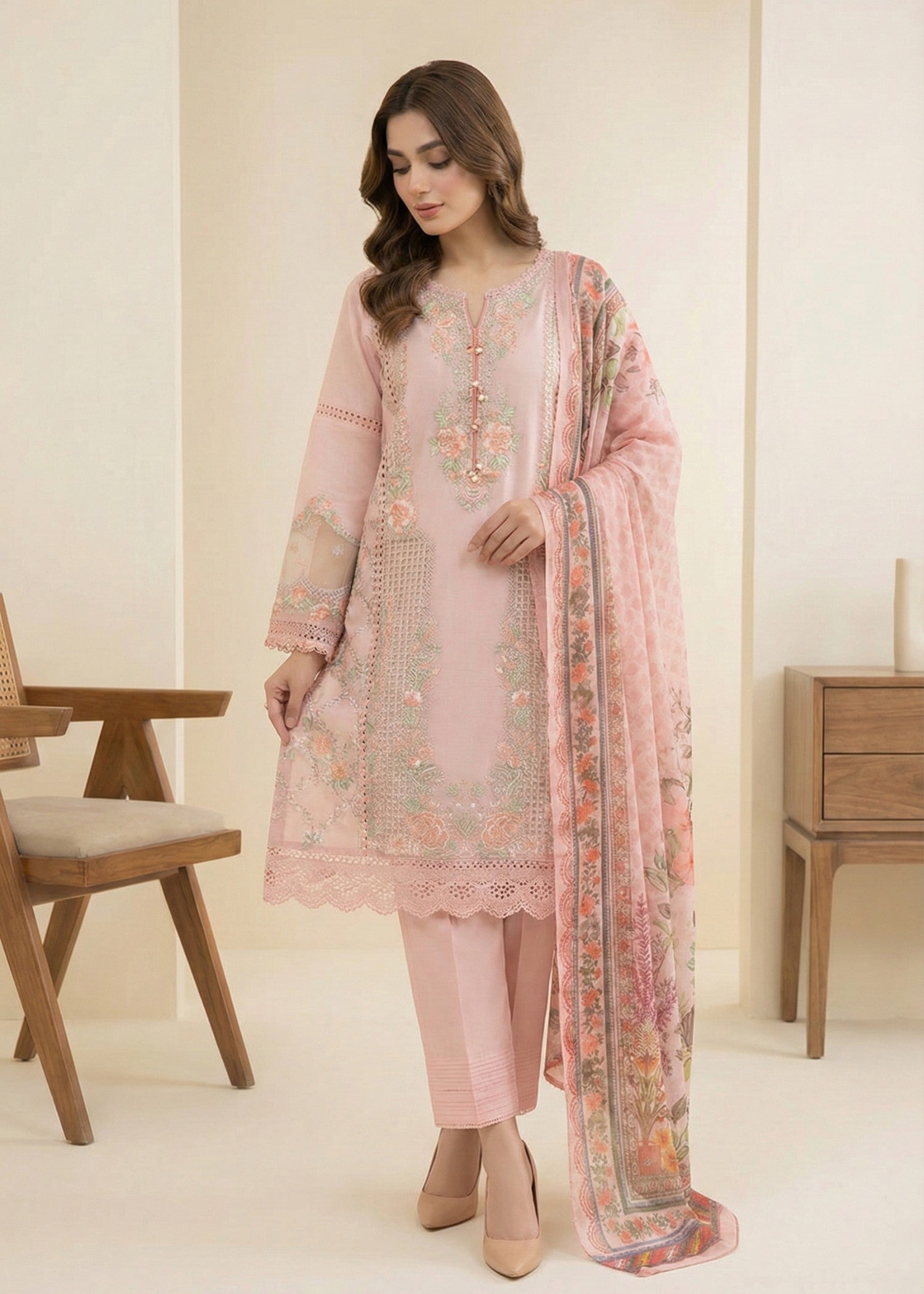 Ladies Embroidered Pale Pink Shalwar Kameez Online in UK USA Canada