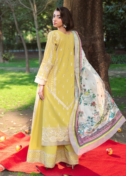 Ladies Embroidered Pale Yellow Chiffon Dupatta Suit Online in UK USA Canada