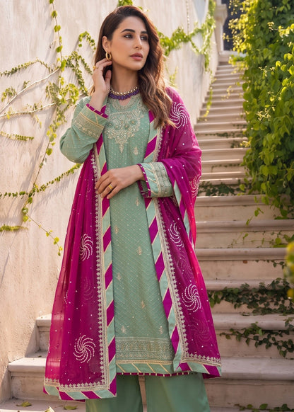 Ladies Embroidered Parrot Green Shalwar Kameez Online in UK USA Canada