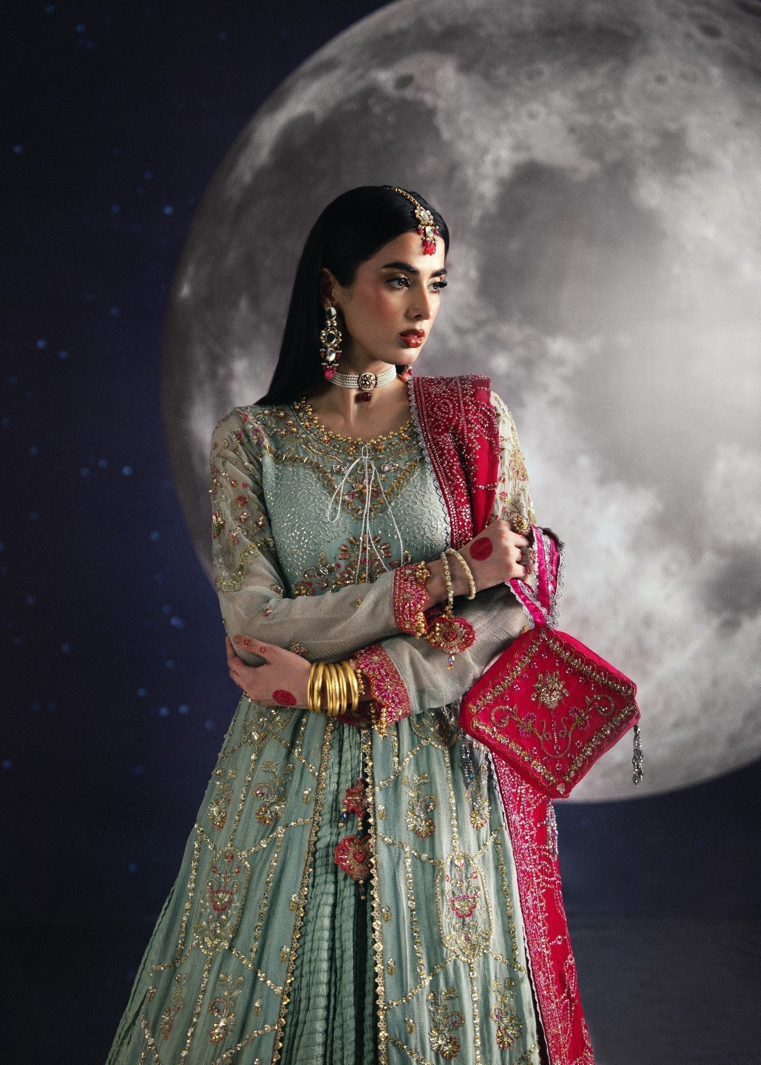 Ladies Embroidered Pastel Green Anarkali Salwar Kameez Online in UK USA Canada